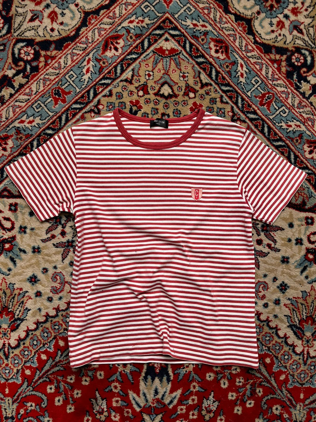 COMME CA ISM Red White Striped Cotton TEE - S