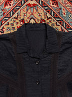 Vintage Style Black Pintuck Lace Inset Button Up Blouse - XL