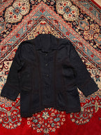 Vintage Style Black Pintuck Lace Inset Button Up Blouse - XL