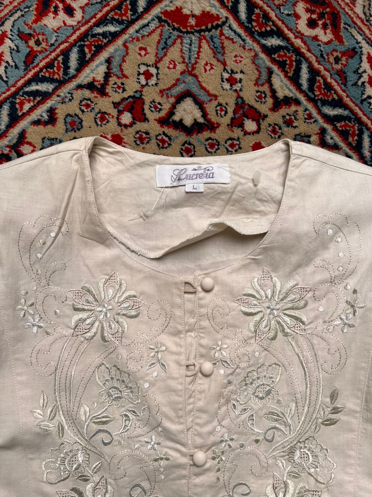 Lucretia Floral Embroidered Puff Cotton Blouse - XL