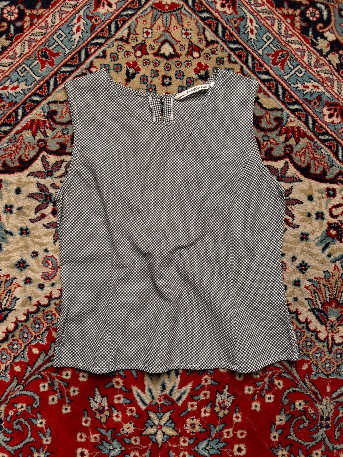 Flavor Chic Black White Gingham Check Sleeveless Top - M
