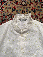 Trammps Japan Eyelet Embroidered Floral Ruffle Neck Cotton Blouse - L