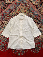 Trammps Japan Eyelet Embroidered Floral Ruffle Neck Cotton Blouse - L