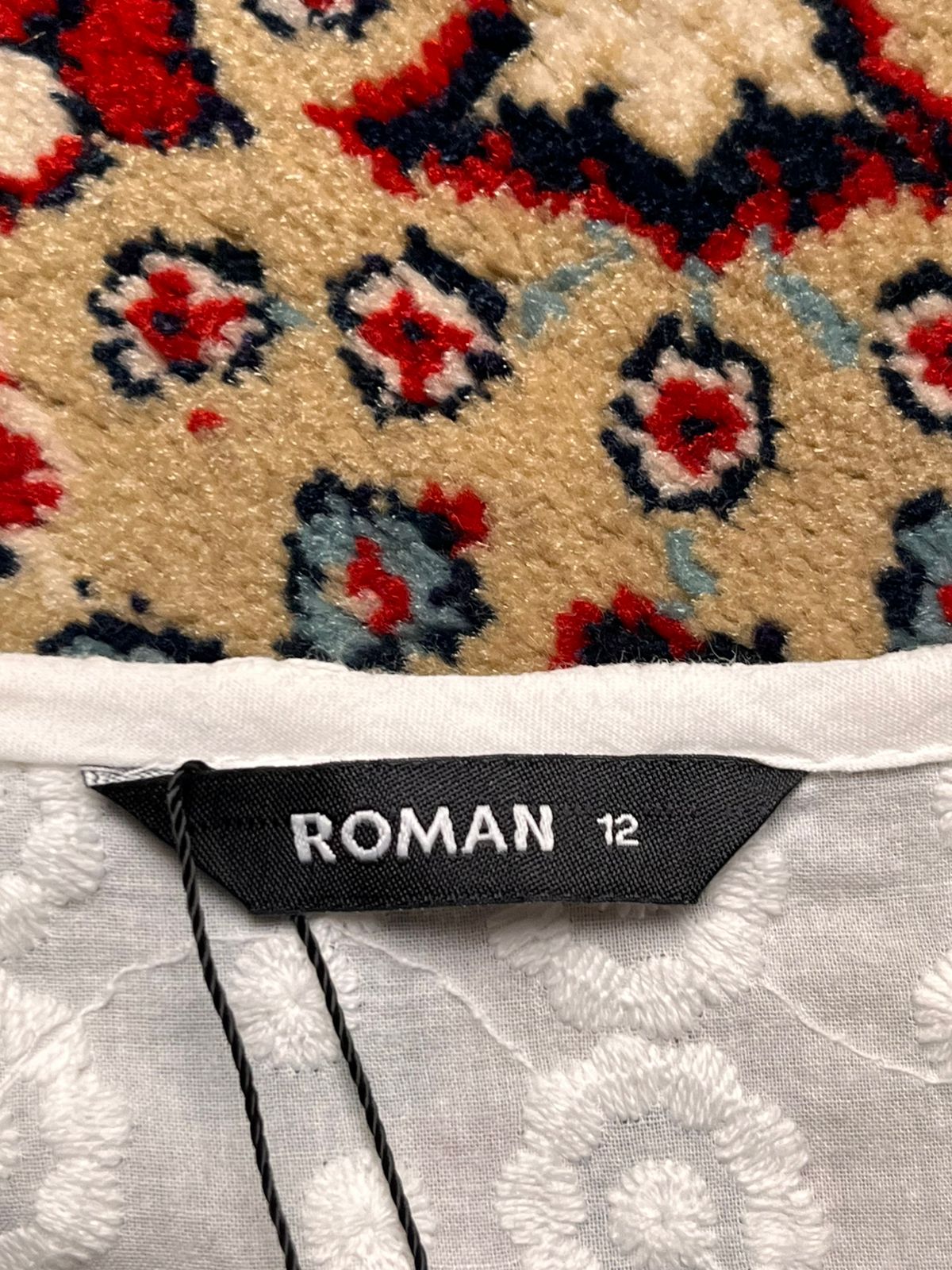 Roman White Cotton Embroidered Hem Tank Top - XL