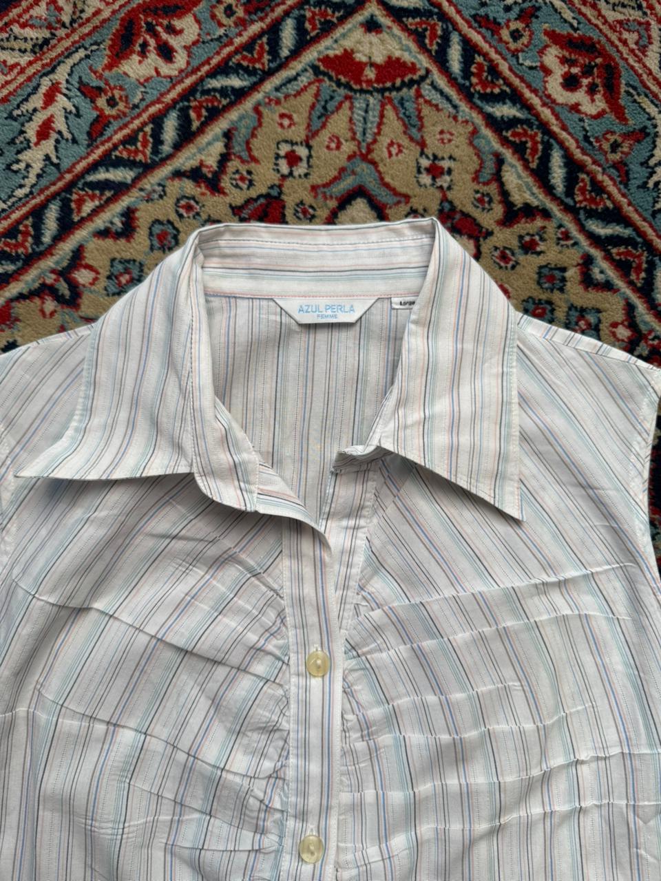 Azul Perla Femme Sleeveless Striped Button Up Shirt - M