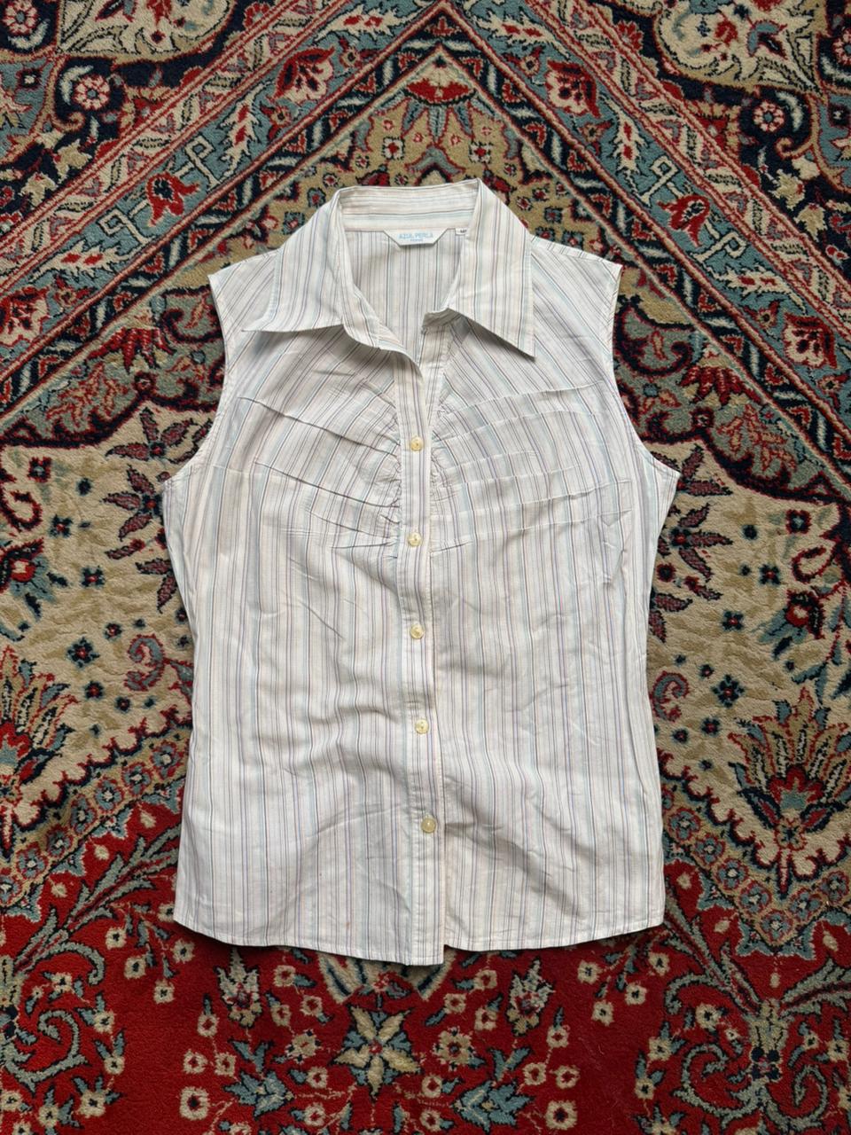 Azul Perla Femme Sleeveless Striped Button Up Shirt - M