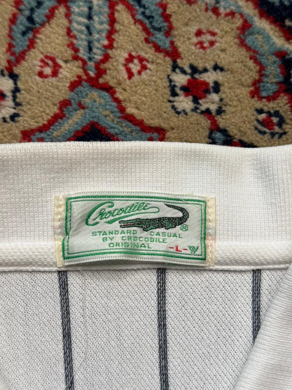 Crocodile Standard Casual White Vertical Striped polo tee - L