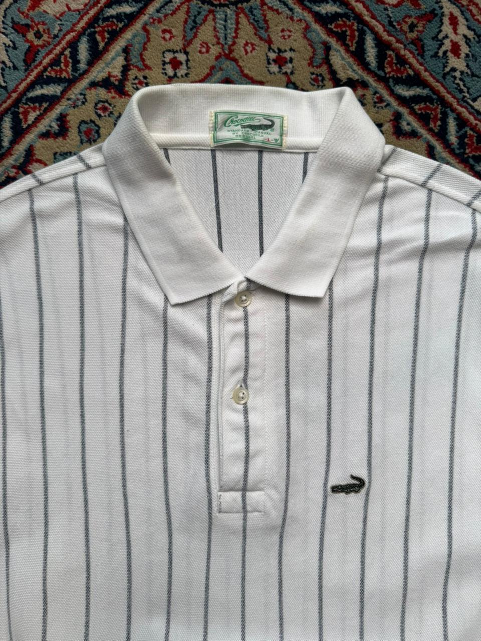 Crocodile Standard Casual White Vertical Striped polo tee - L