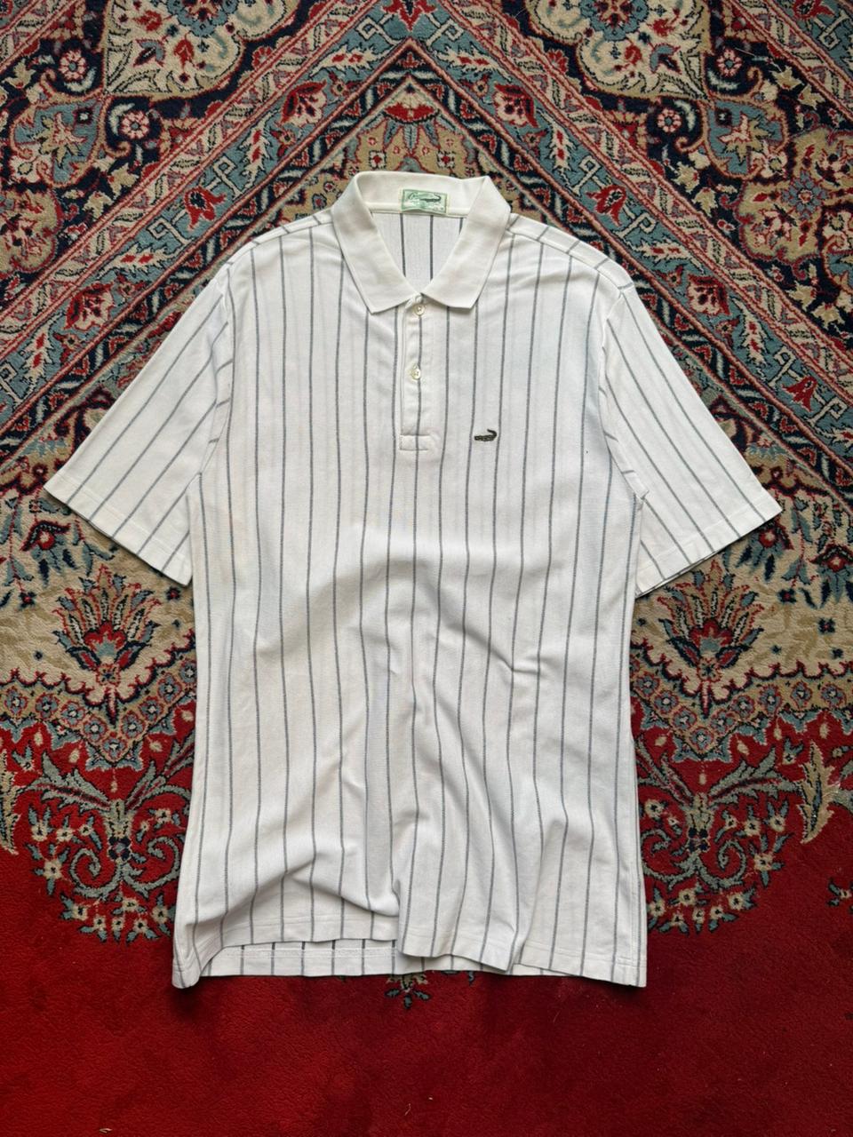 Crocodile Standard Casual White Vertical Striped polo tee - L