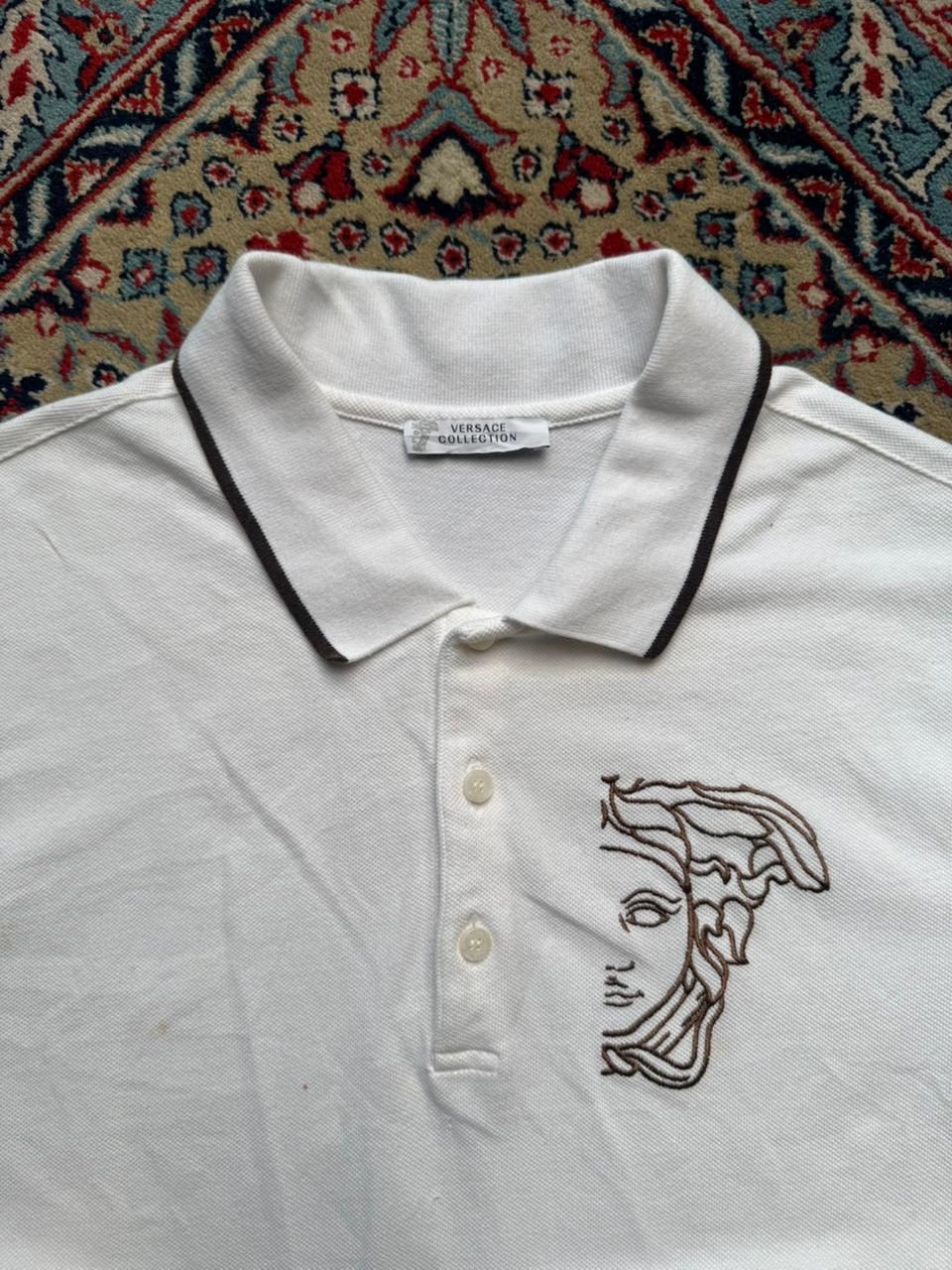 Versace Collection White Medusa Head Embroidery POLO tee - L