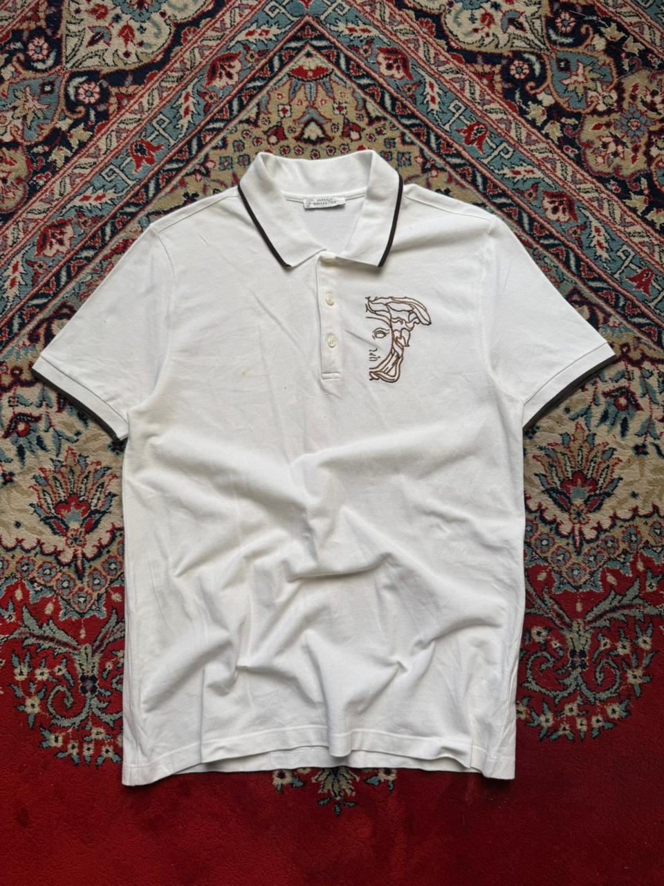 Versace Collection White Medusa Head Embroidery POLO tee - L