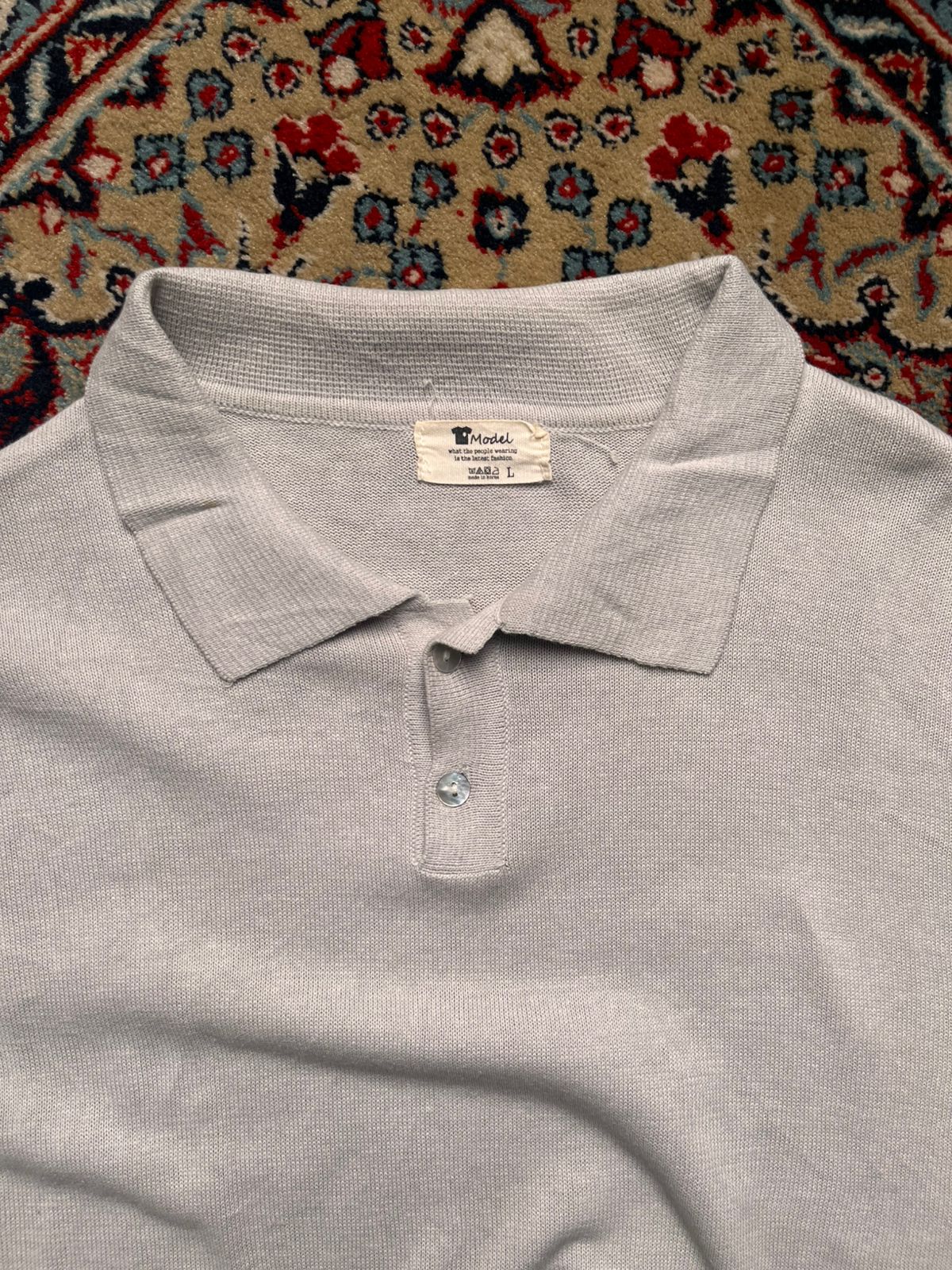 Vintage MODEL Korean Style Knit Polo Tee - L