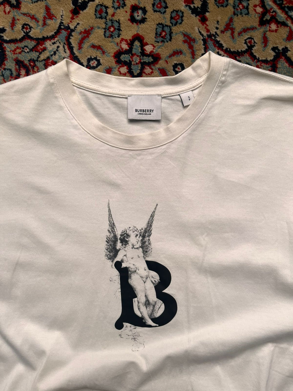 Burberry White Cherub 'B' Logo OVERSIZED Graphic Tee - M