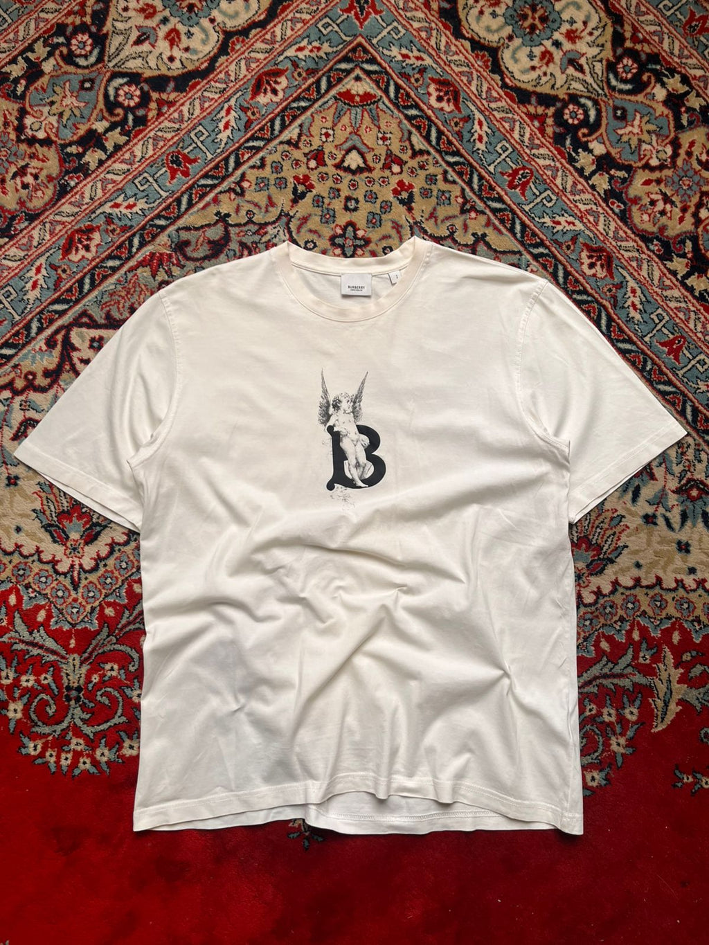 Burberry White Cherub 'B' Logo OVERSIZED Graphic Tee - M