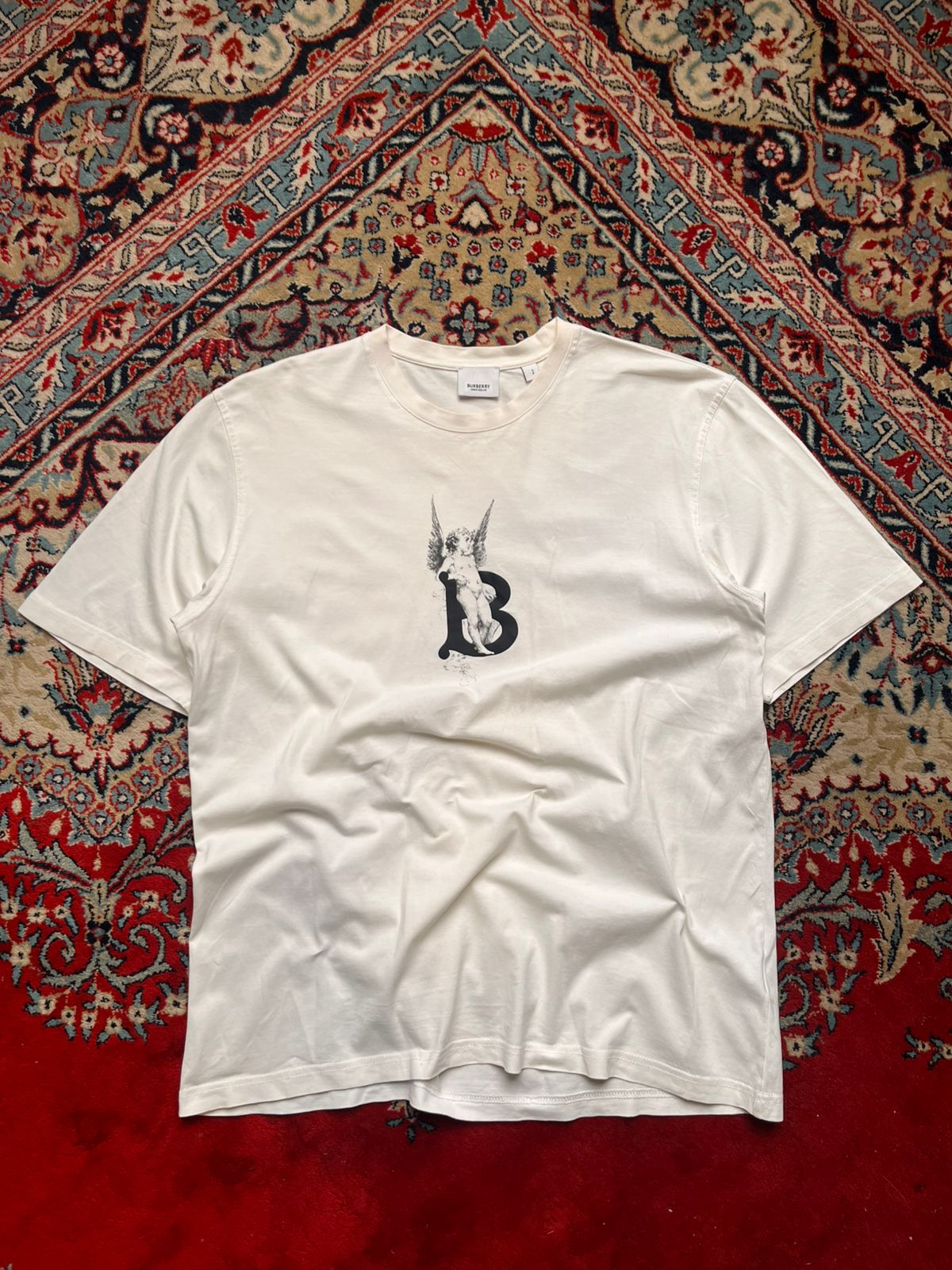 Burberry White Cherub 'B' Logo OVERSIZED Graphic Tee - M