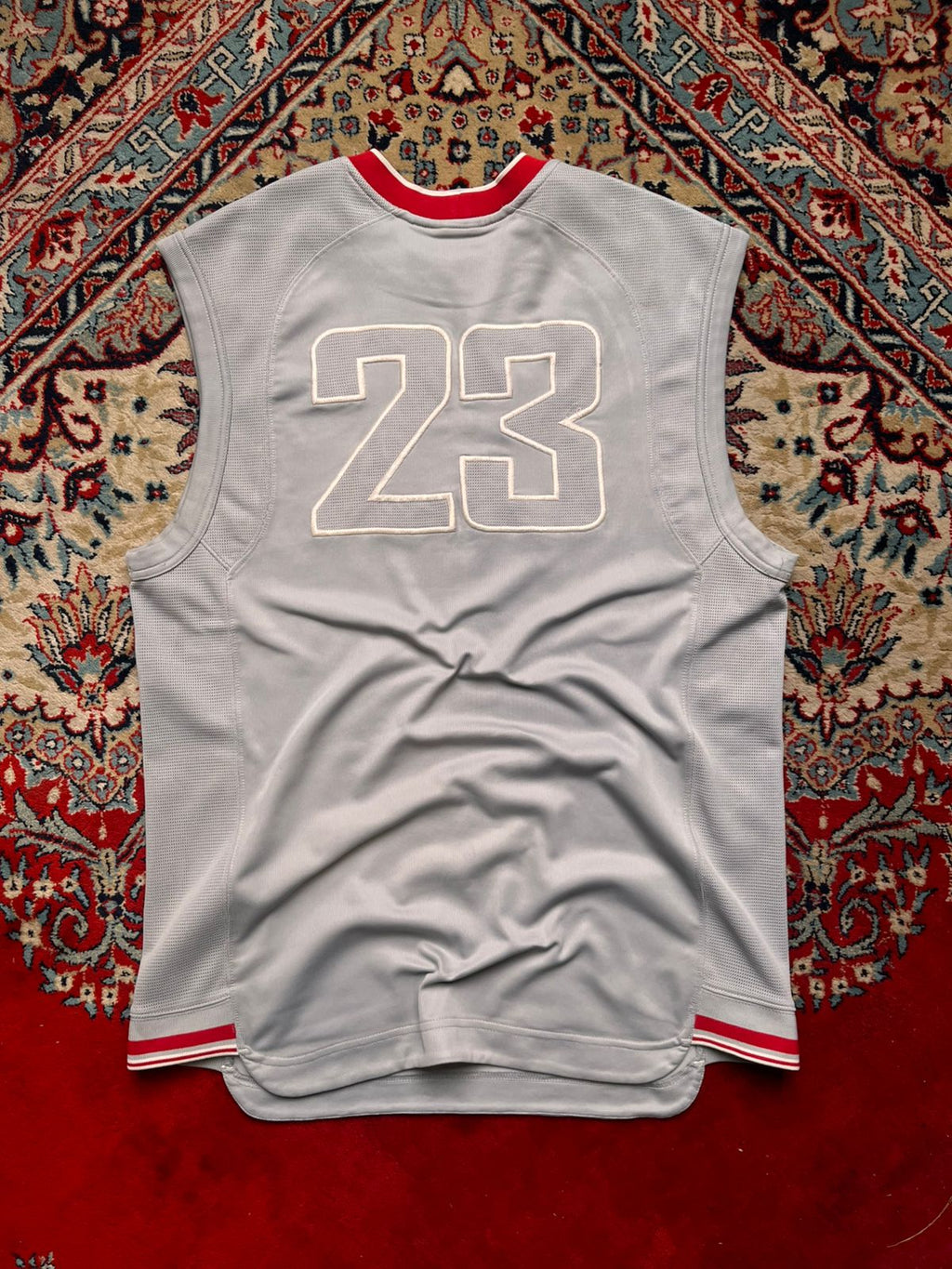Jordan 23 Silver Red Mesh Basketball Training Jersey - L