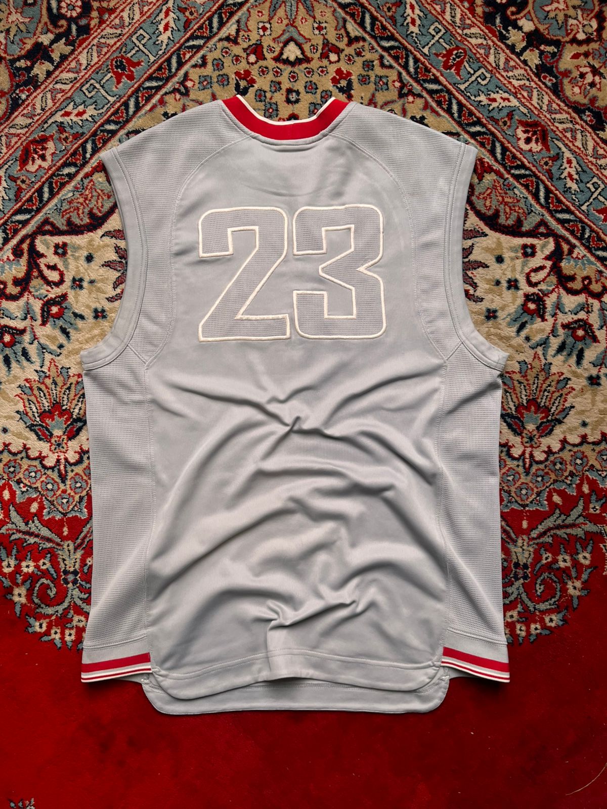 Jordan 23 Silver Red Mesh Basketball Training Jersey - L