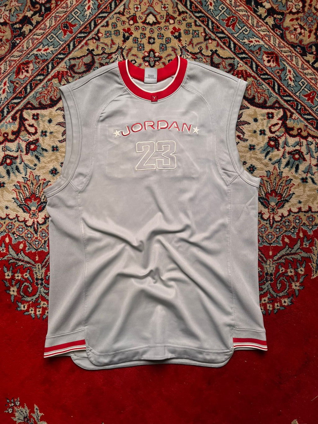Jordan 23 Silver Red Mesh Basketball Training Jersey - L