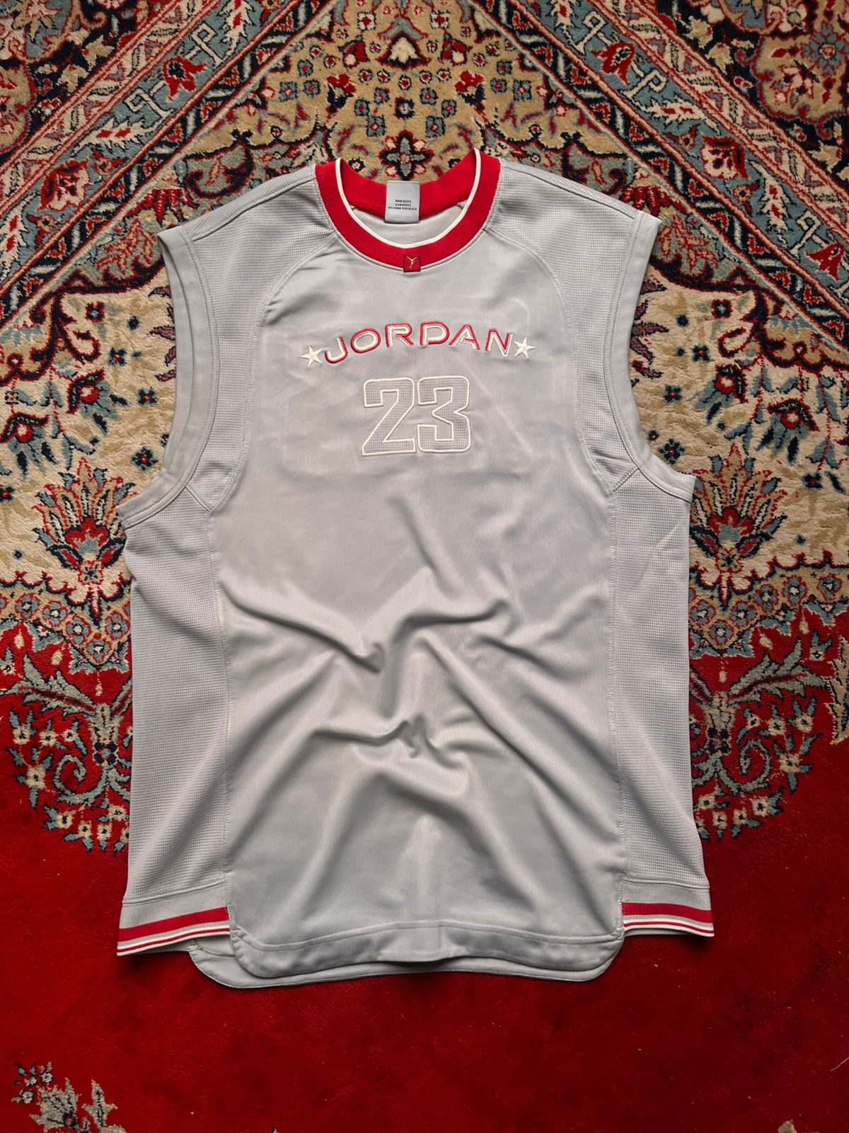 Jordan 23 Silver Red Mesh Basketball Training Jersey - L