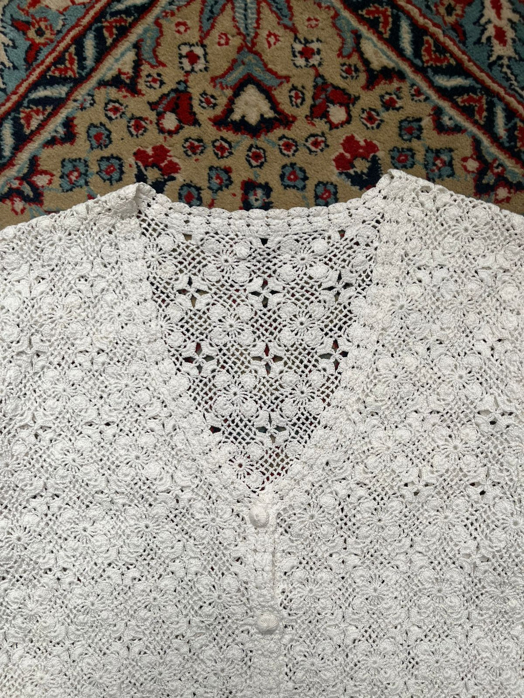Vintage Crochet Knit Top Women White Cardigan - M