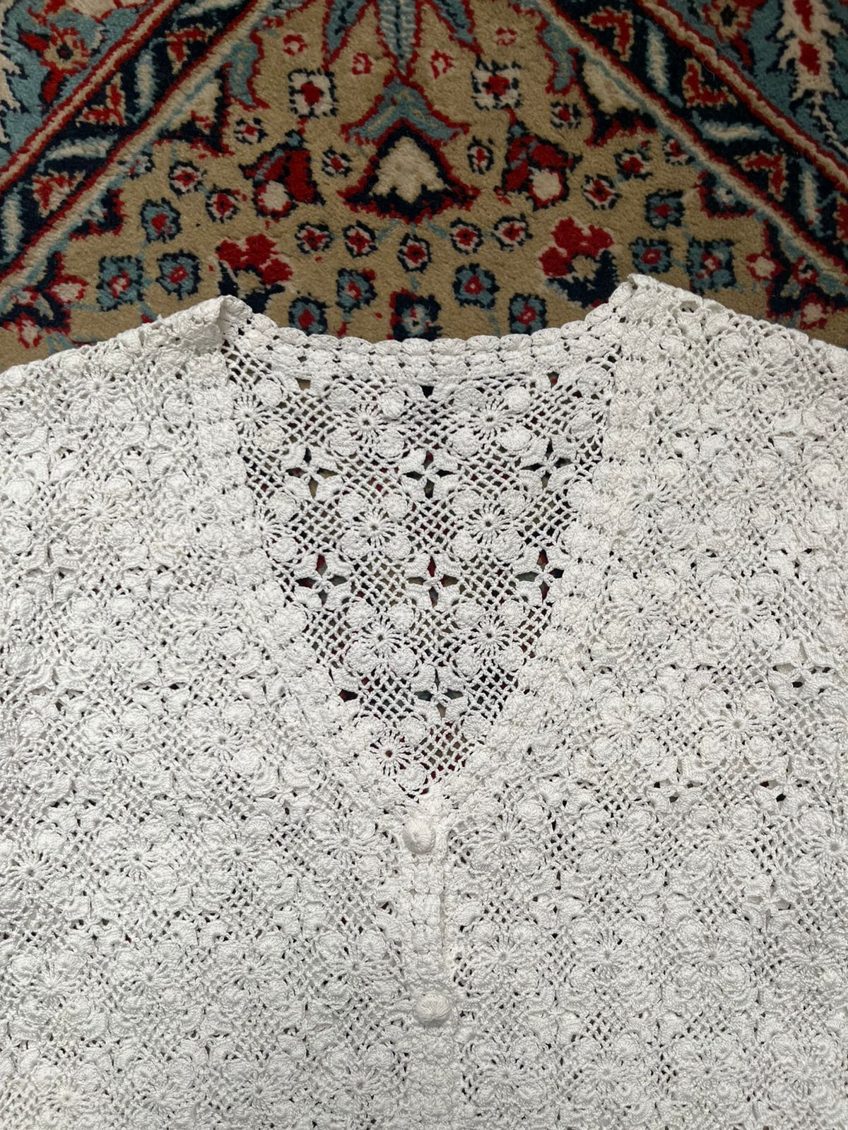 Vintage Crochet Knit Top Women White Cardigan - M