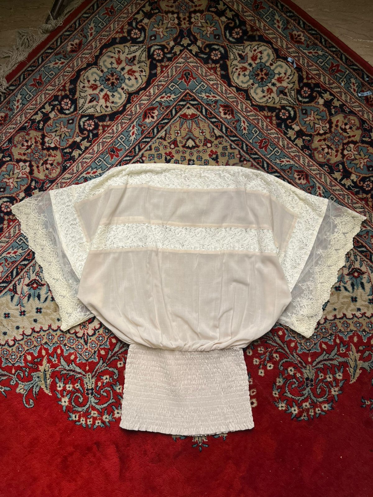 Grace Continental Womens White Beige Angel Sleeve BLOUSE - L