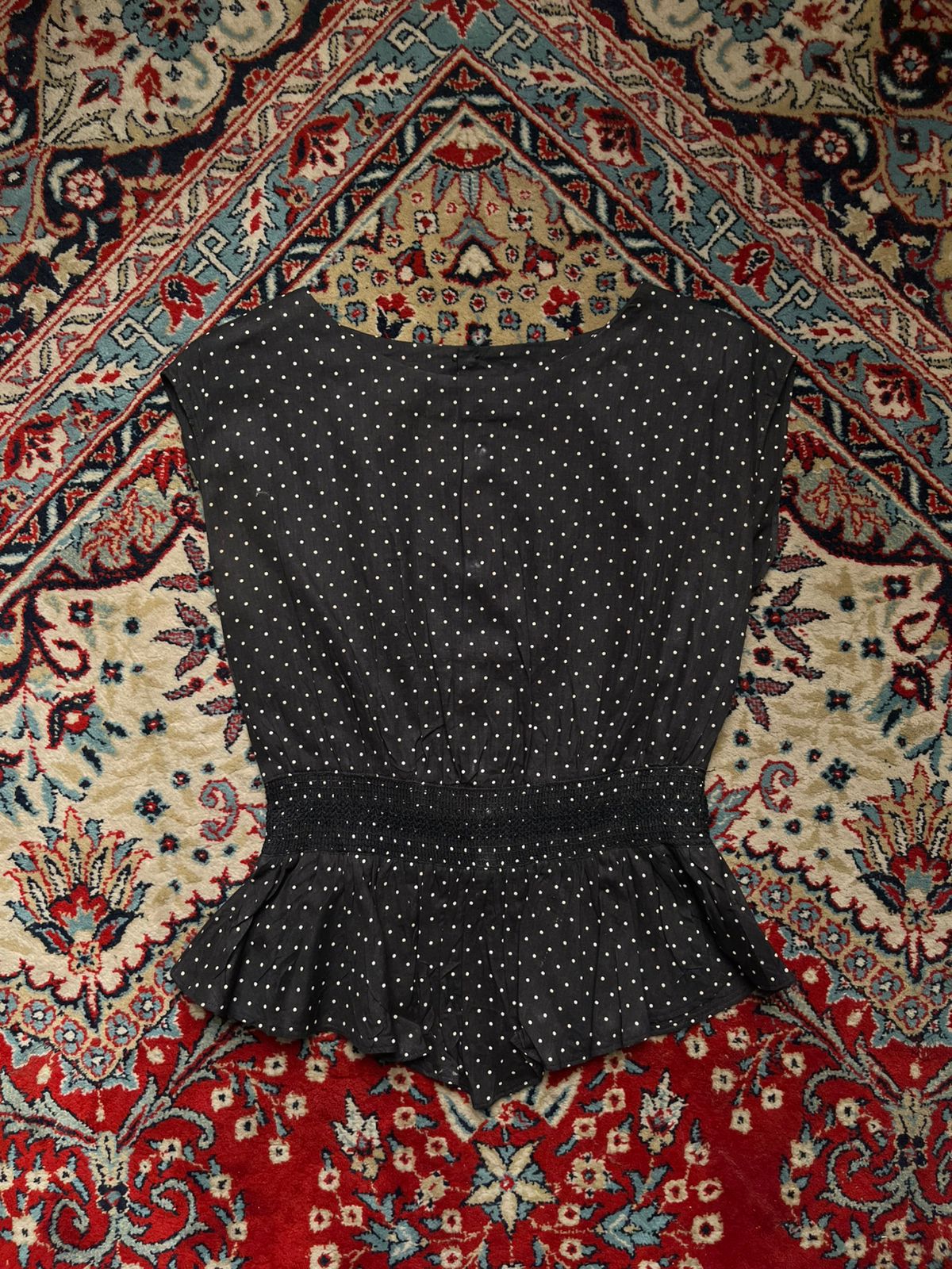 Vtg KETTY Polka Dot Peplum Blouse  - M