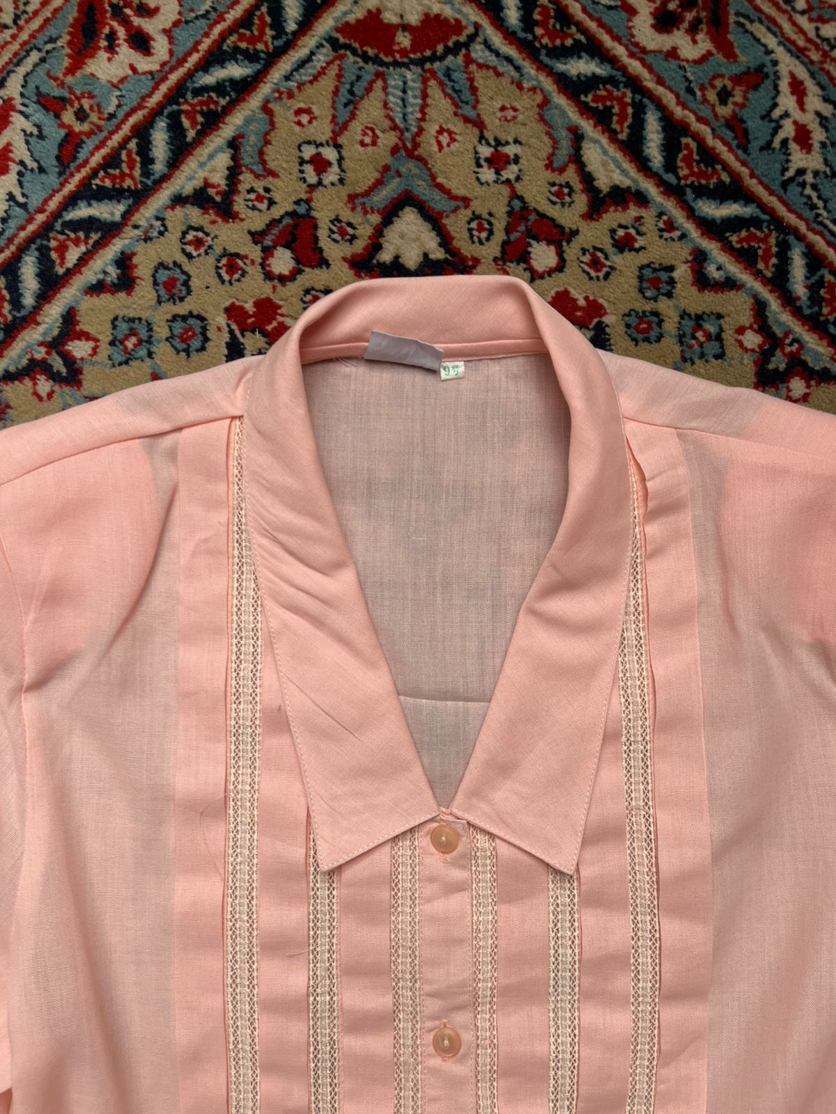 Vintage Rone Original Blouse Pink Pleated Linen Shirt - L