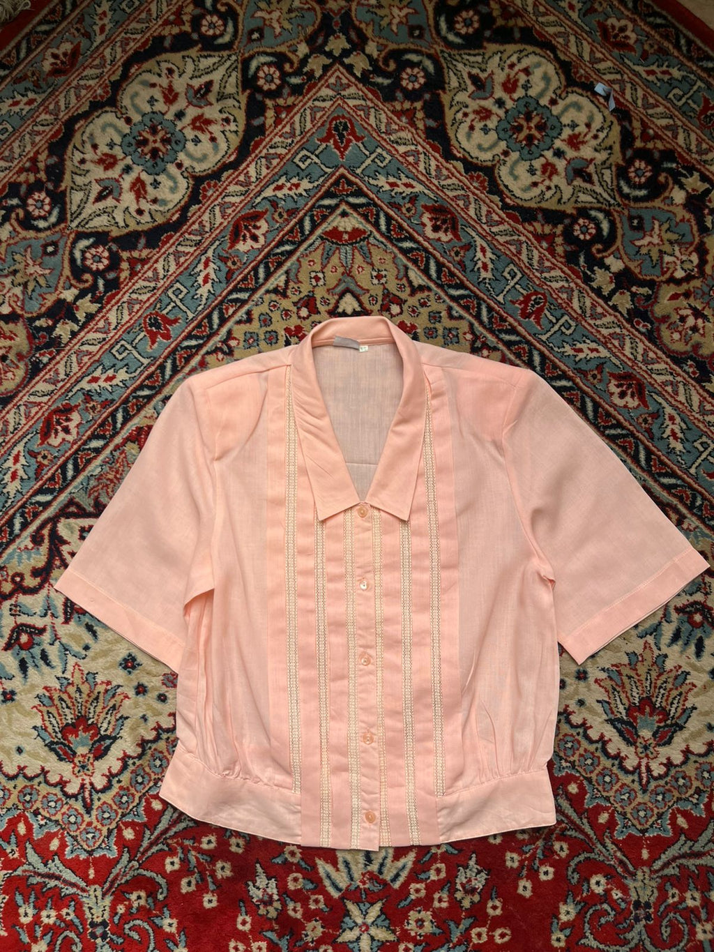 Vintage Rone Original Blouse Pink Pleated Linen Shirt - L