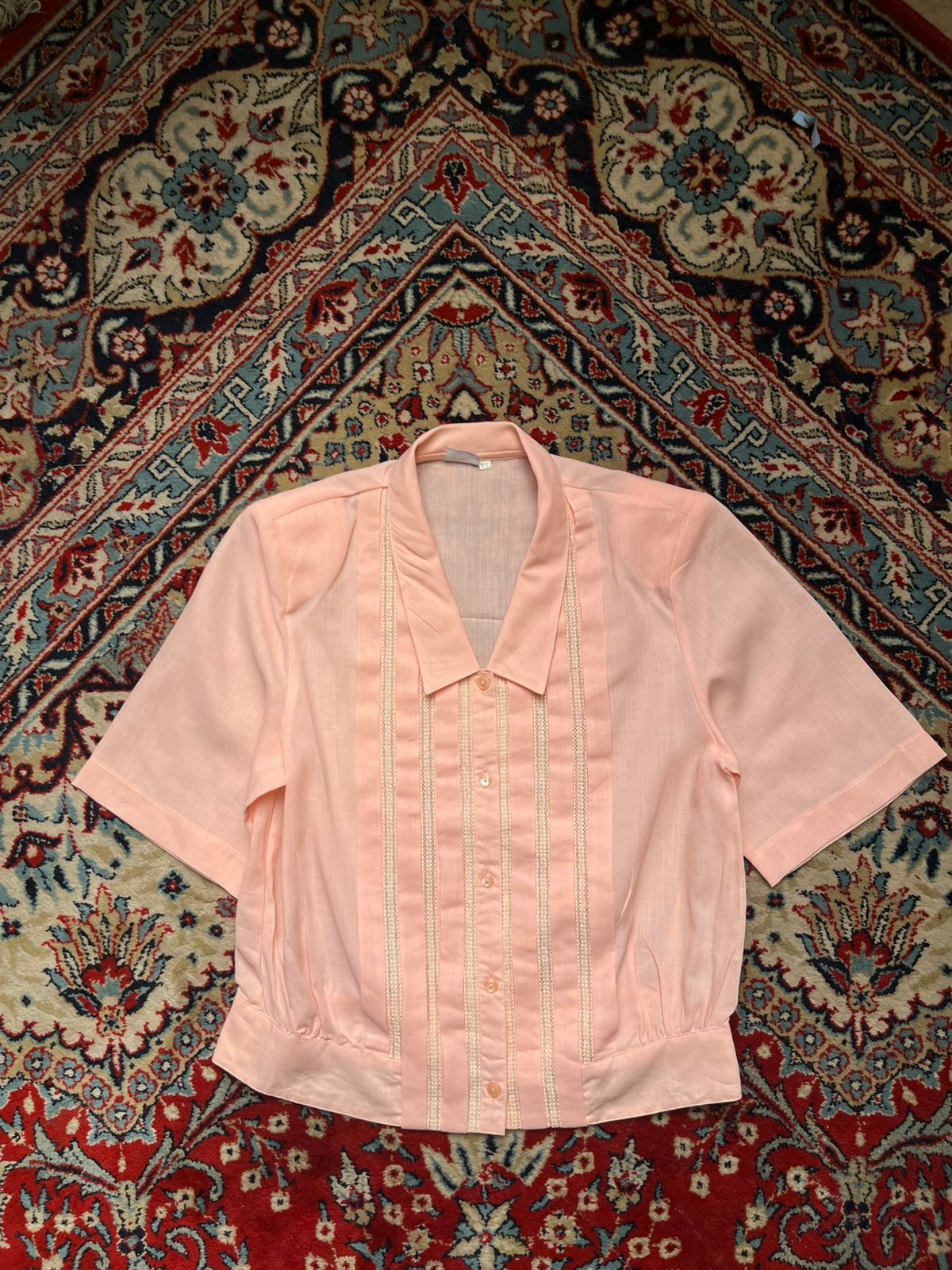 Vintage Rone Original Blouse Pink Pleated Linen Shirt - L