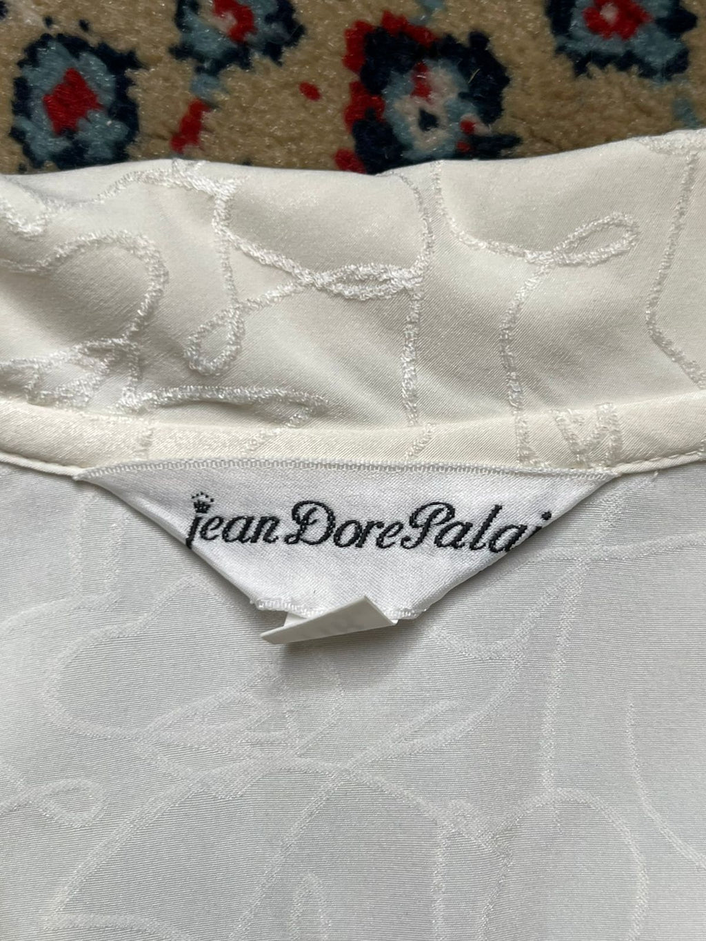 Vintage Jean Dore Palais White Butterfly Sleeve Jacquard Blouse - M