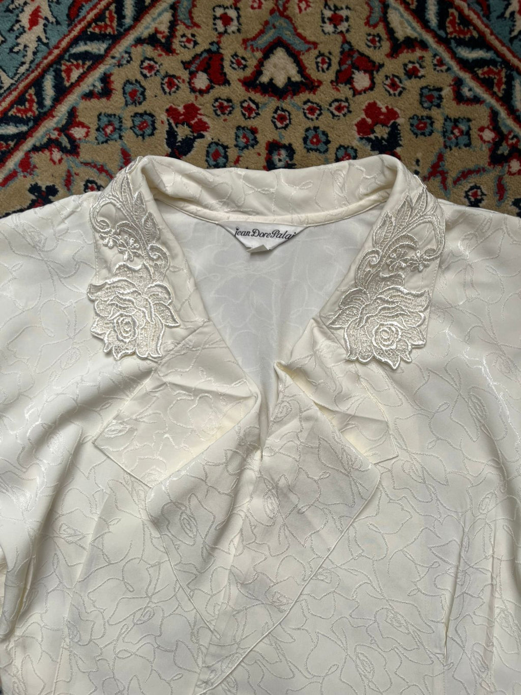 Vintage Jean Dore Palais White Butterfly Sleeve Jacquard Blouse - M