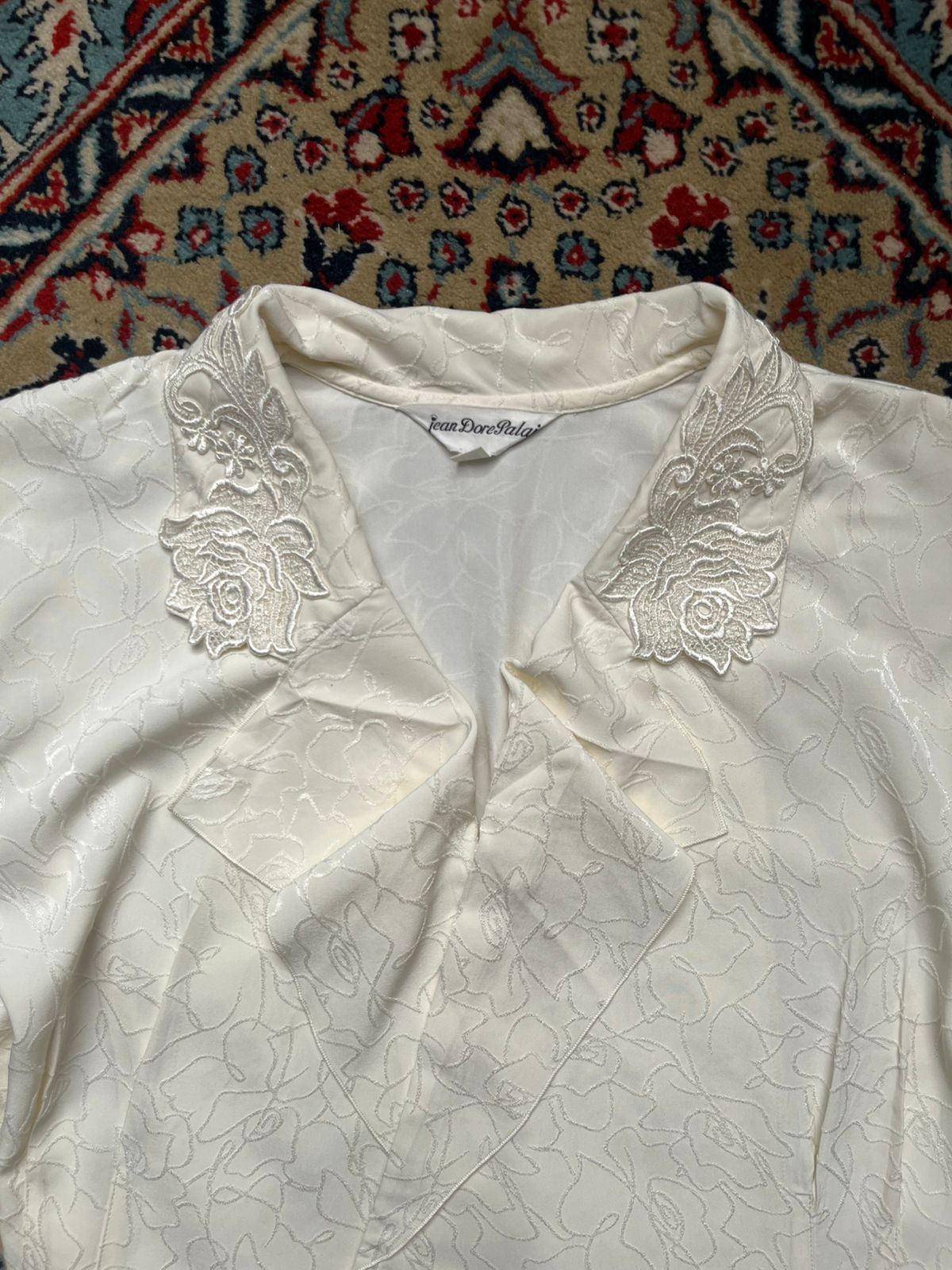 Vintage Jean Dore Palais White Butterfly Sleeve Jacquard Blouse - M