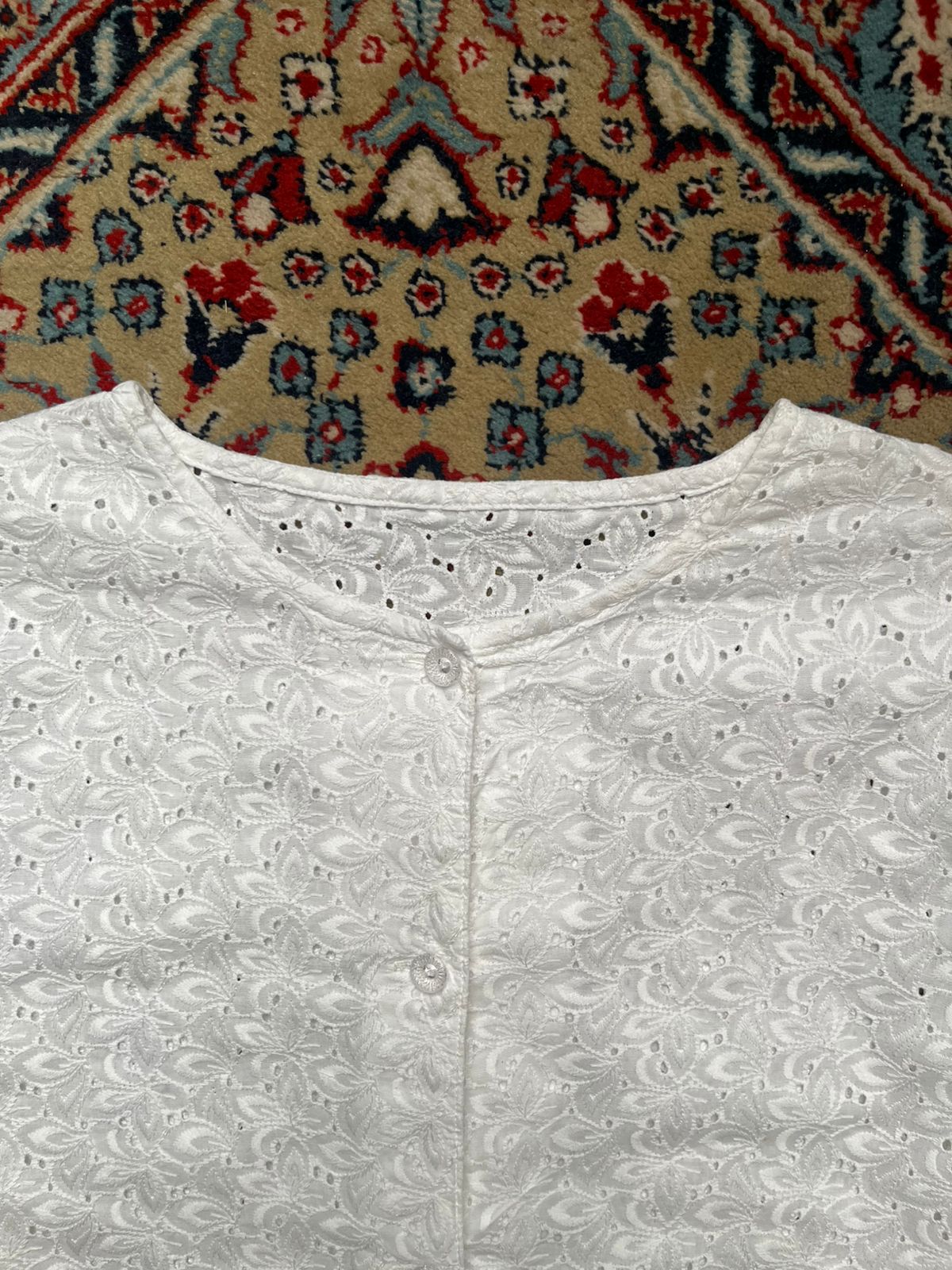 Vintage White Embroidered Japanese Made Blouse - L