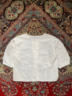 Vintage White Embroidered Japanese Made Blouse - L