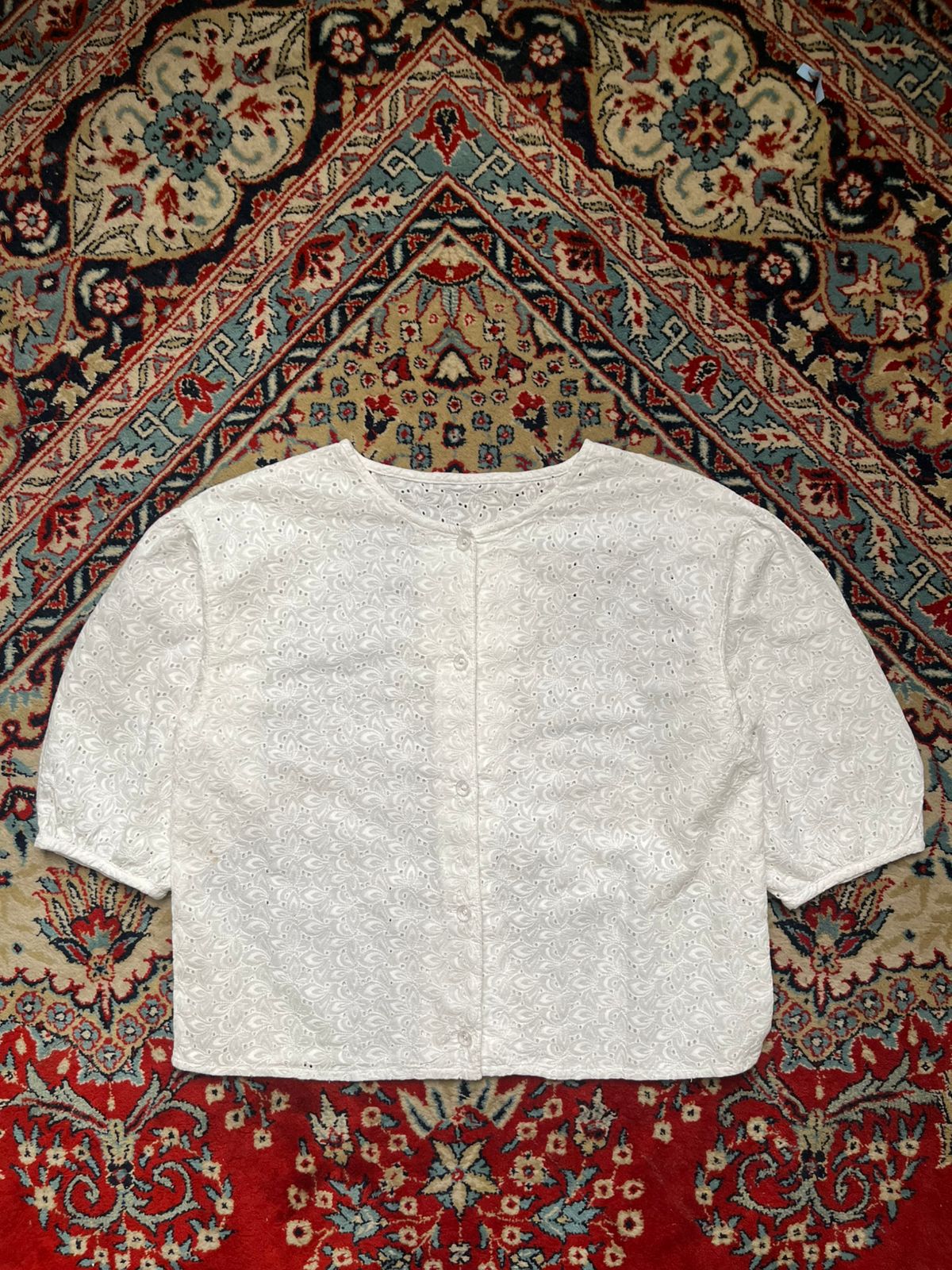 Vintage White Embroidered Japanese Made Blouse - L