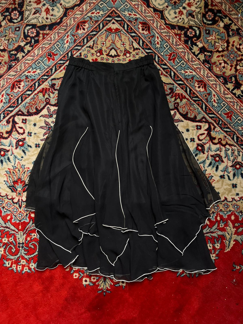 VTG Sanline Black Handkerchief Hem Maxi Skirt - 26