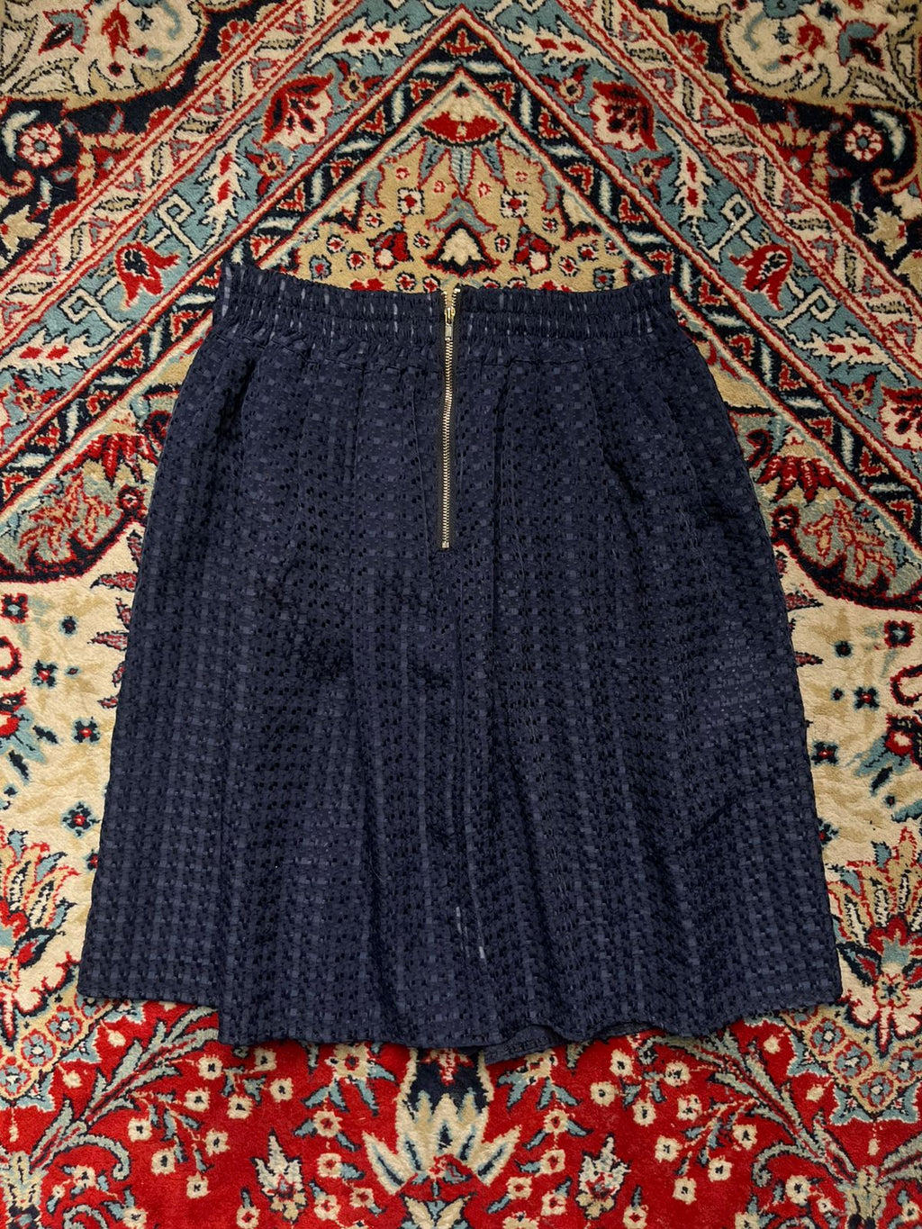 CURY Navy Blue Textured Check Pleated Skirt - 24