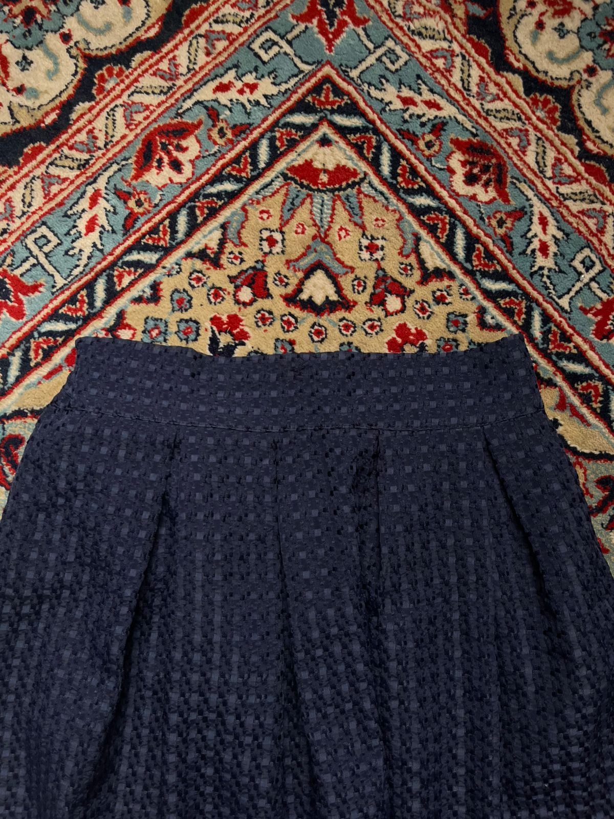 CURY Navy Blue Textured Check Pleated Skirt - 24