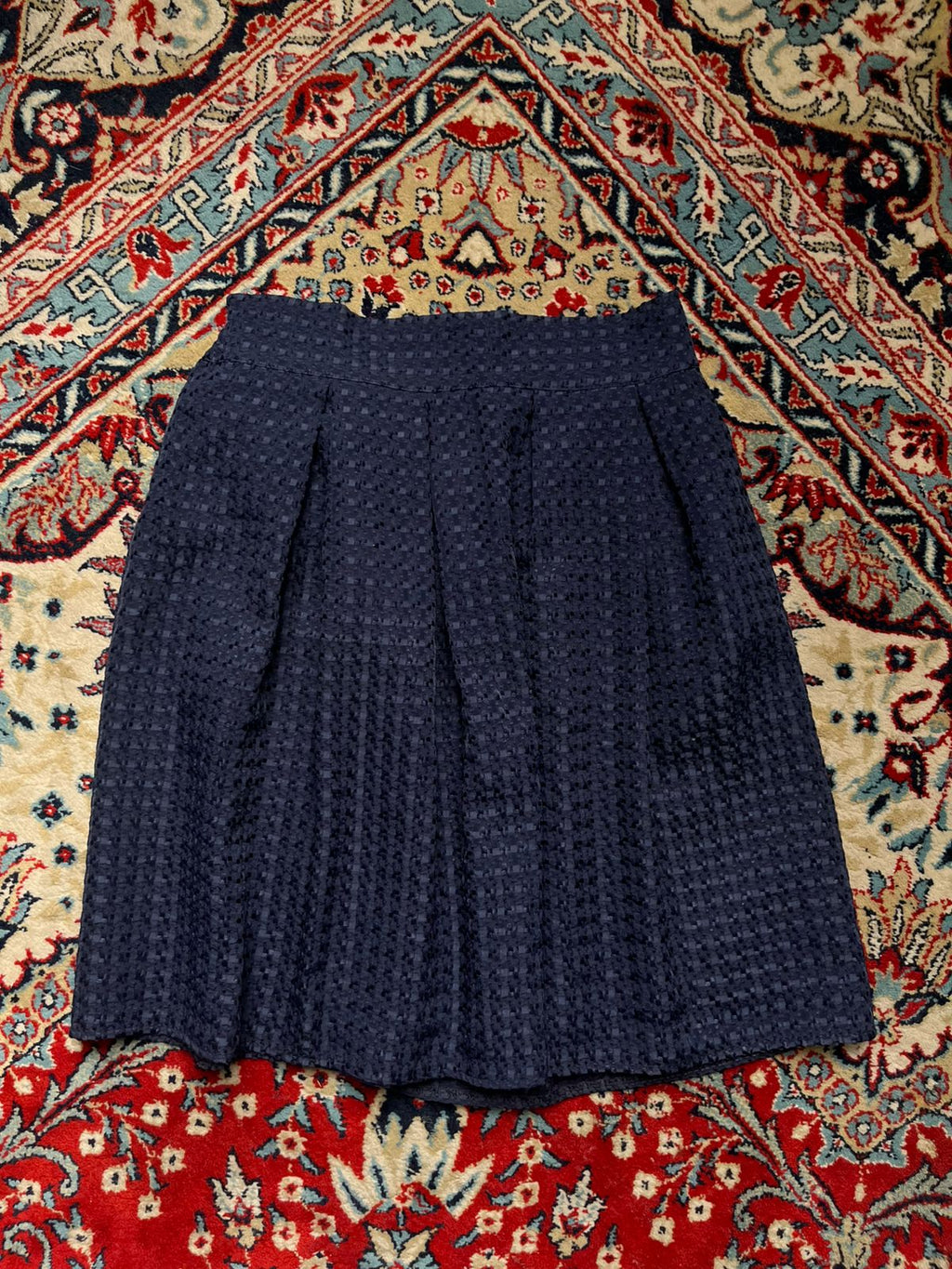 CURY Navy Blue Textured Check Pleated Skirt - 24