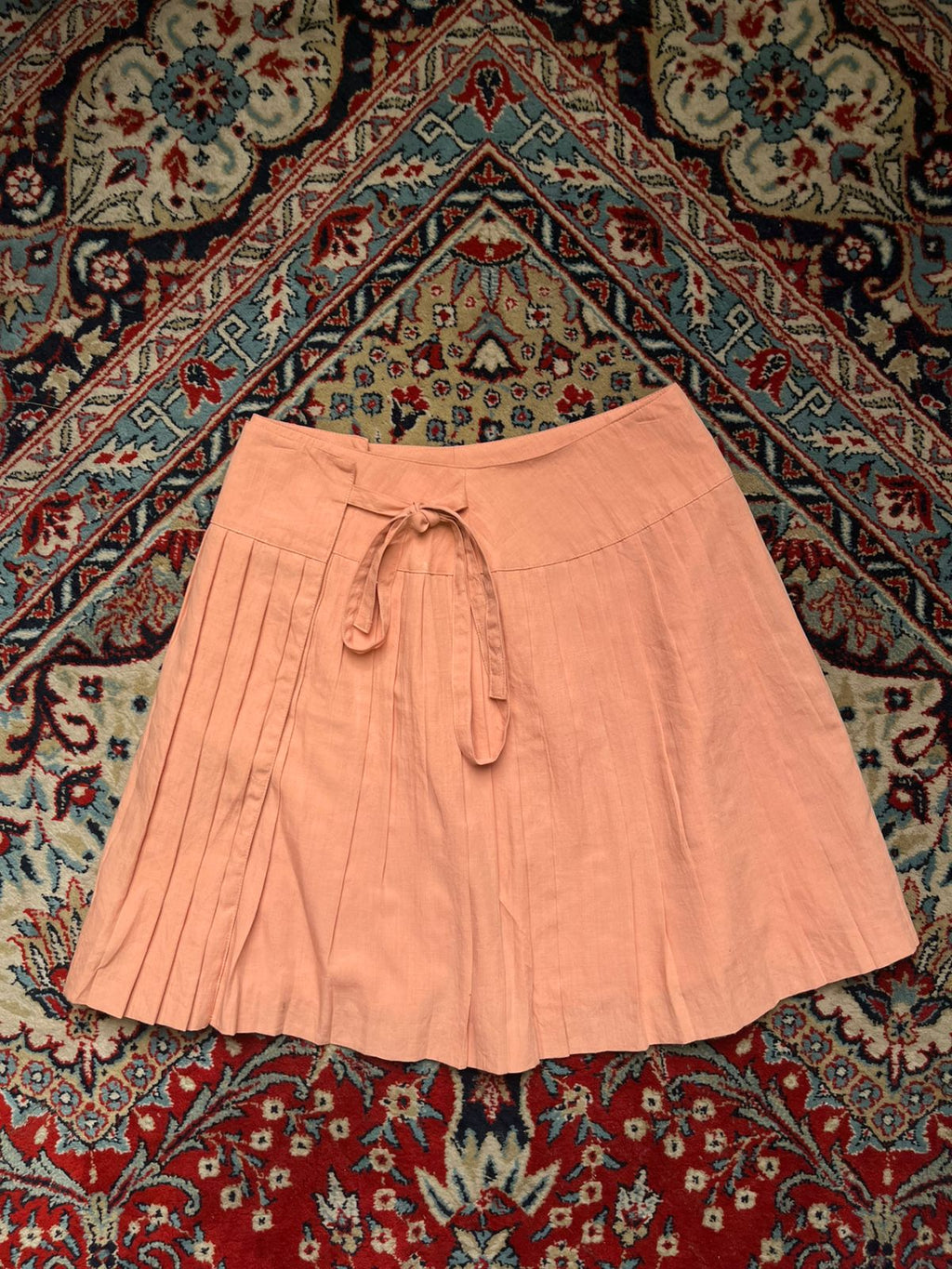 Vintage Japanese Pink Rayon Pleated Tie Waist Skirt - 26