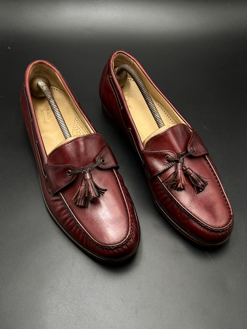 FLORSHEIM IMPERIAL VINTAGE BURGUNDY LEATHER TASSEL KILTIE LOAFERS