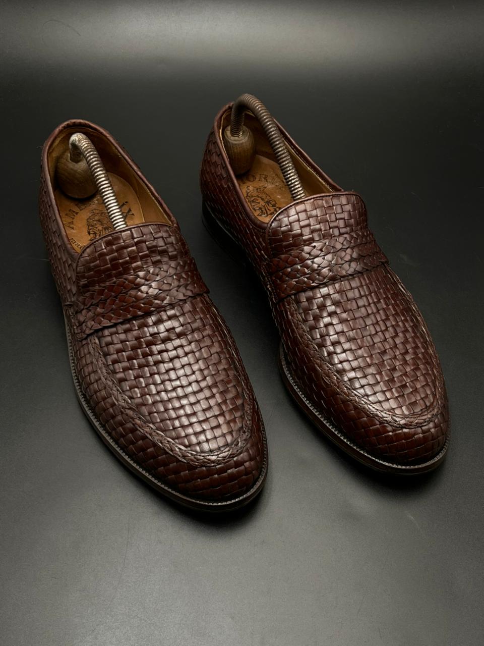 AMBIORIX Belgium Made BROWN WOVEN LEATHER LOAFERS