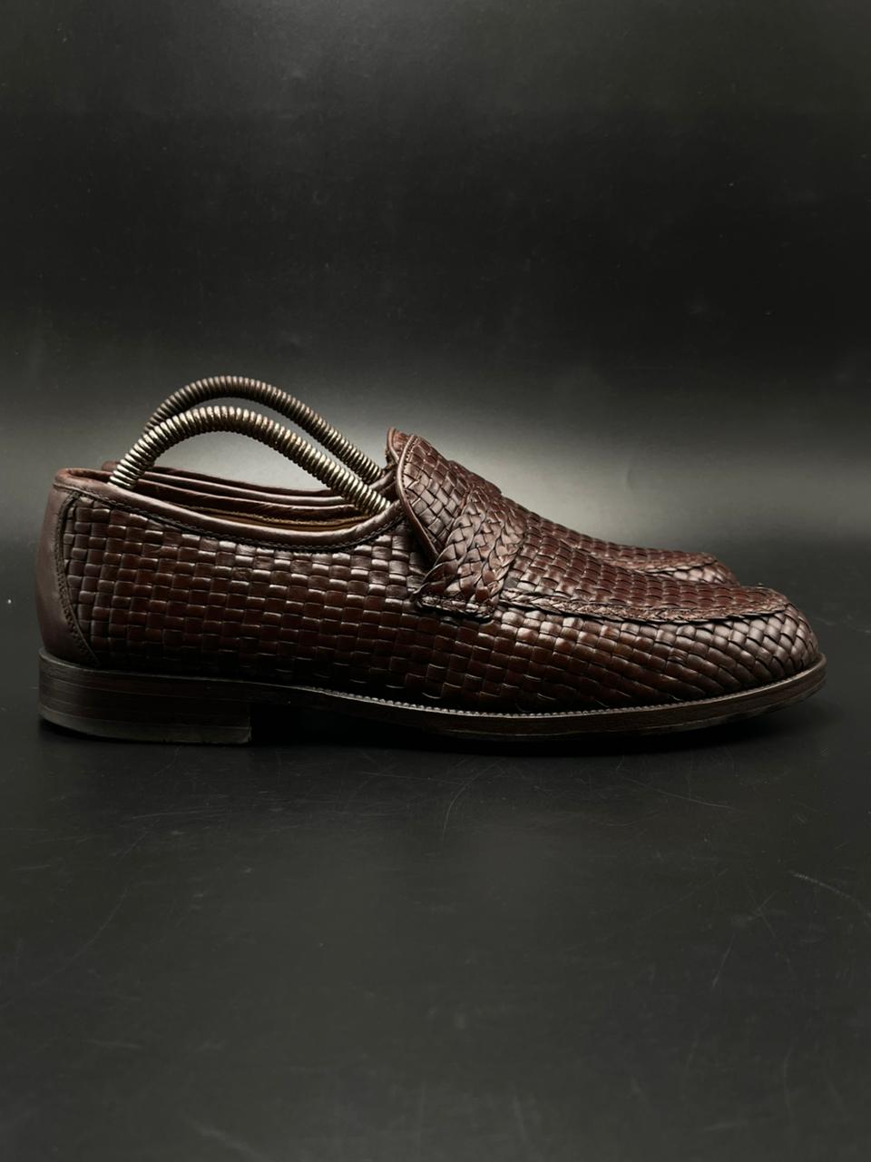 AMBIORIX Belgium Made BROWN WOVEN LEATHER LOAFERS
