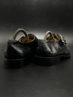 PASSO UOMO ITALY BLACK WOVEN LEATHER MONK STRAP DRESS SHOES