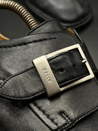 BALLY BLACK LEATHER SQUARE TOE SINGLE MONK STRAP Loafers