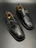 BALLY BLACK LEATHER SQUARE TOE SINGLE MONK STRAP Loafers