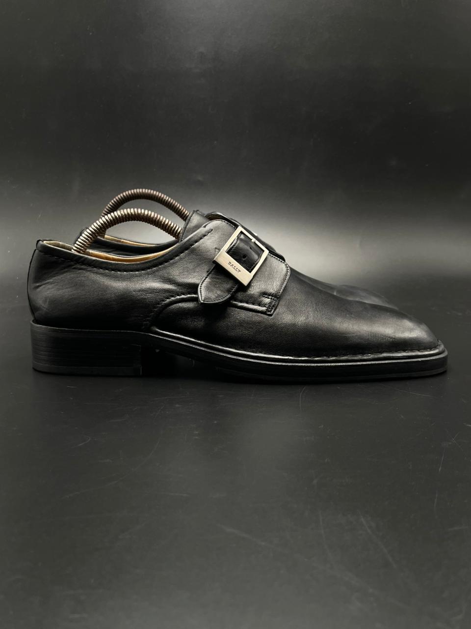 BALLY BLACK LEATHER SQUARE TOE SINGLE MONK STRAP Loafers