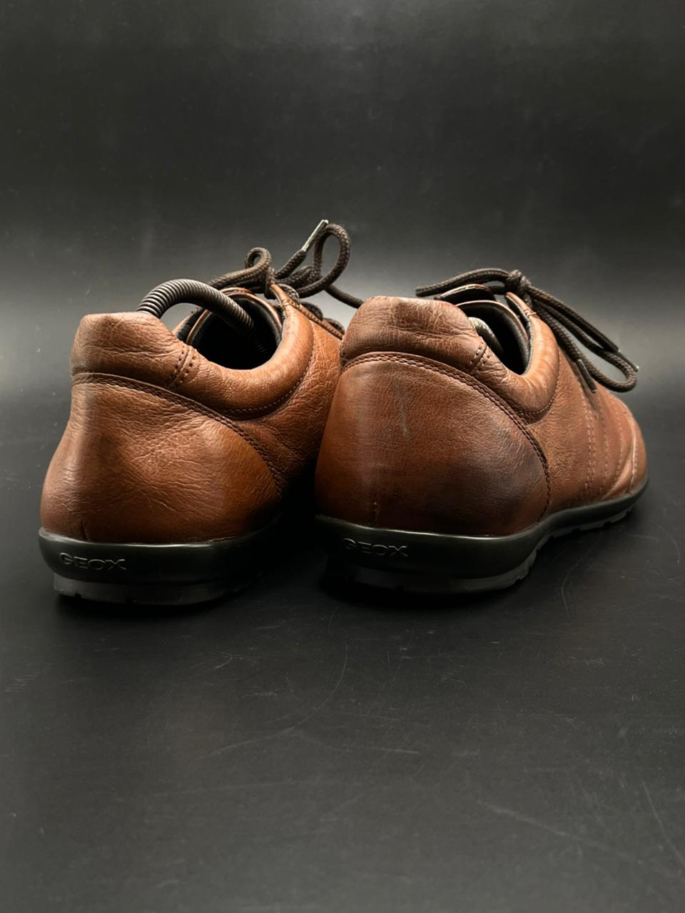 GEOX RESPIRA ITALIAN PATENT BROWN LEATHER COMFORT SNEAKERS