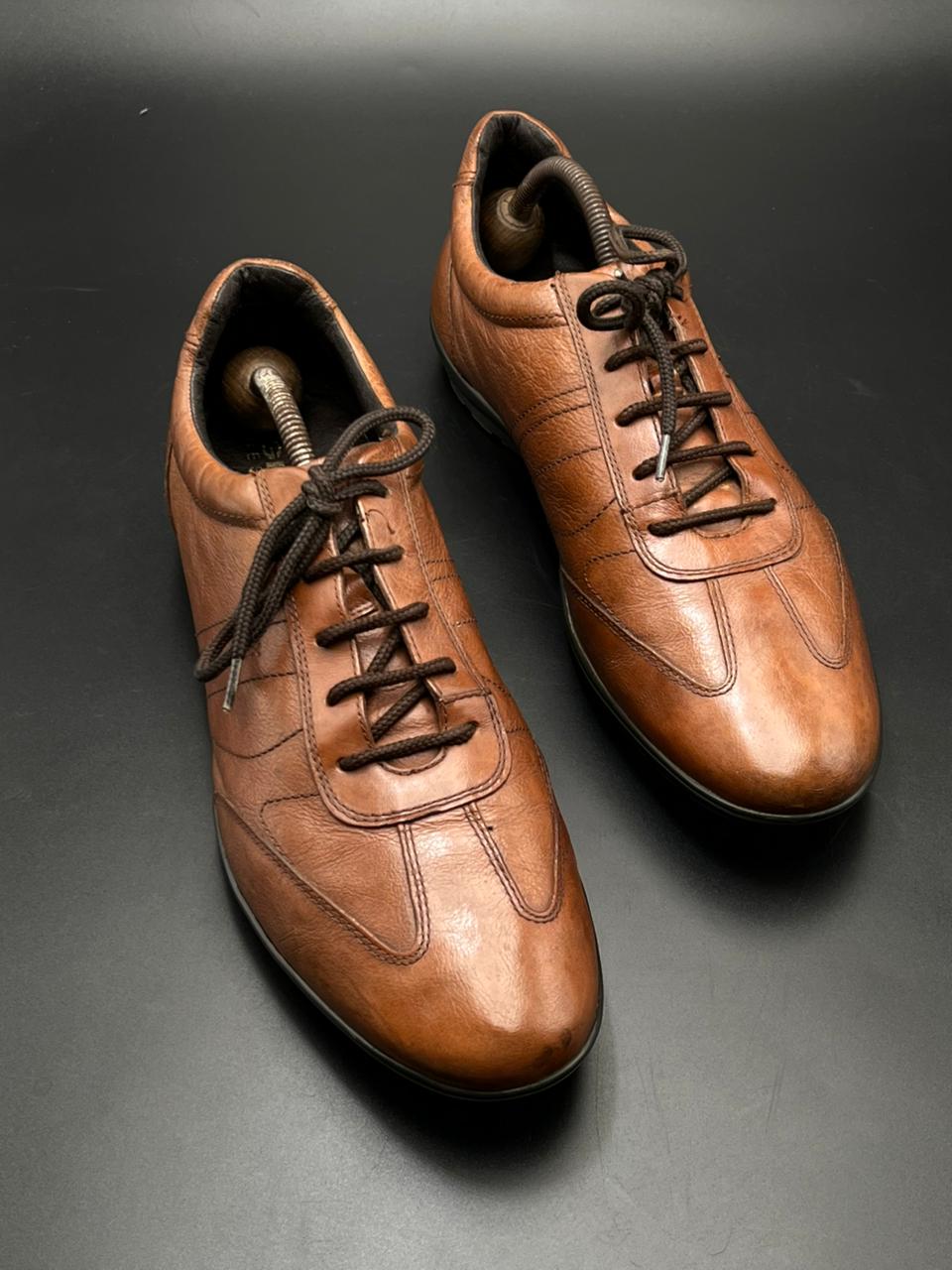 GEOX RESPIRA ITALIAN PATENT BROWN LEATHER COMFORT SNEAKERS